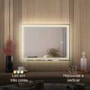 Espelho Led 3 Cores Retangular Banheiro Dual Touch C/ Desembaçador - 80cmx60cm Bivolt