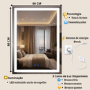 Espelho Led Para Banheiro Touch 3 Cores de Luz Com Desembaçador e Display Digital 80x60 cm Bivolt