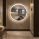 Espelho LED Redondo Touch 3 Cores de Luz Com Desembaçador e Display Digital 80x80 cm Bivolt