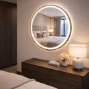 Espelho LED Redondo Touch 3 Cores de Luz Com Desembaçador e Display Digital 80x80 cm Bivolt