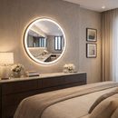 Espelho LED Redondo Touch 3 Cores de Luz Com Desembaçador e Display Digital 80x80 cm Bivolt