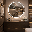 Espelho LED Redondo Touch 3 Cores de Luz Com Desembaçador e Display Digital 80x80 cm Bivolt