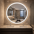 Espelho LED Redondo Touch 3 Cores de Luz Com Desembaçador e Display Digital 80x80 cm Bivolt