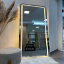 Espelho Retangular Corpo Inteiro 170cm X 70cm Polido Led Jateado Luz Branca Ou Amarela Sala Quarto Banheiro - Quente